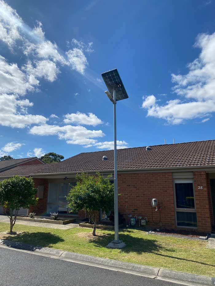 A Leadsun solar street light installed at Valley Village Mews retirement village in Melbourne.